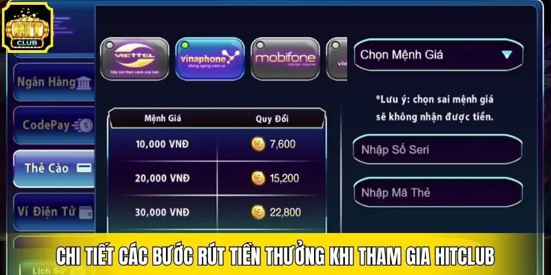 Chi tiết các bước rút tiền thưởng khi tham gia Hitclub
